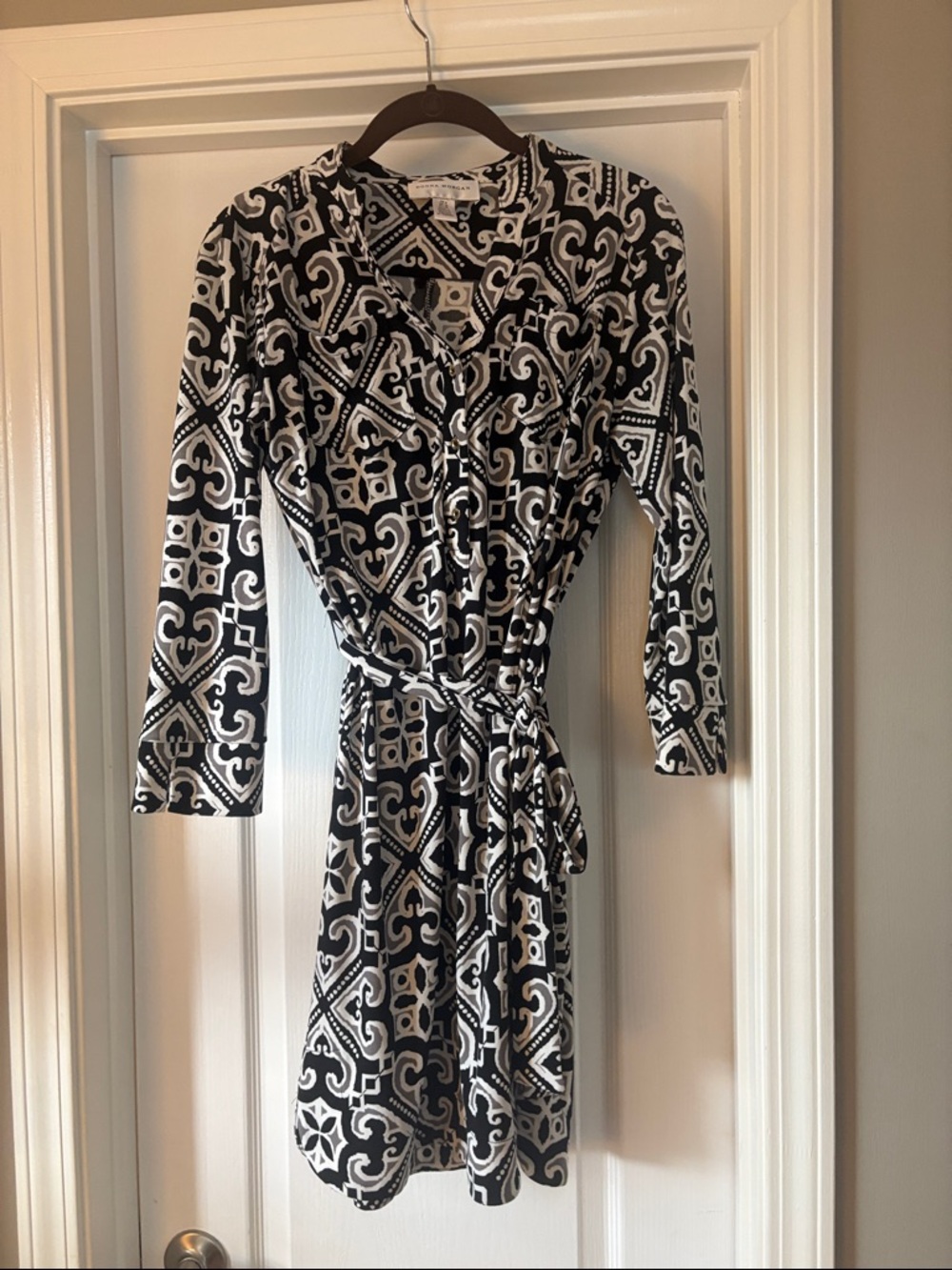Donna Morgan Black and White Wrap Dress